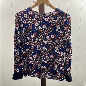 Derek Lam 10 Crosby Navy Floral Long Sleeve Blouse
